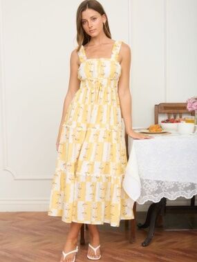 Floral Contrast Scallop Trim Sleeveless Midi Dress